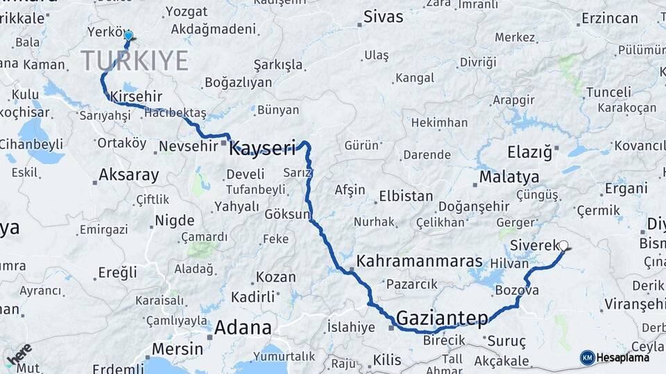 Kırşehir Çiçekdağı Siverek Şanlıurfa Arası Kaç Km - Yol Haritası