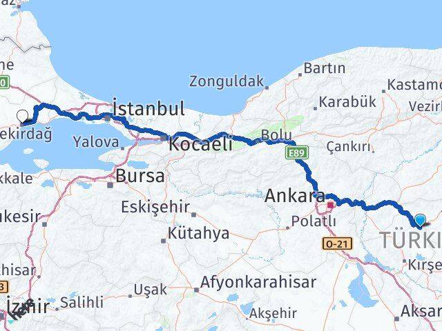 Kırşehir Çiçekdağı Tekirdağ Arası Kaç Km - Yol Haritası