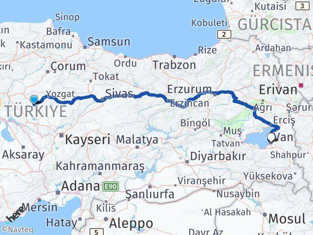 Kırşehir Çiçekdağı Van Arası Kaç Km - Yol Haritası