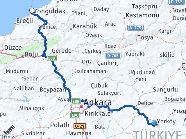 Kırşehir Çiçekdağı Zonguldak Arası Kaç Km - Yol Haritası