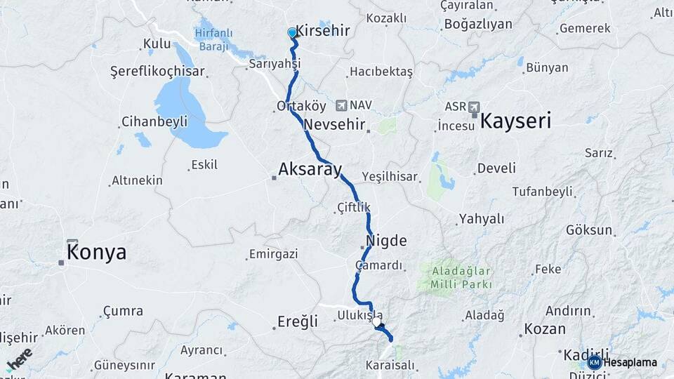 Kırşehir Çiftehan Ulukışla Niğde Arası Kaç Km - Yol Haritası