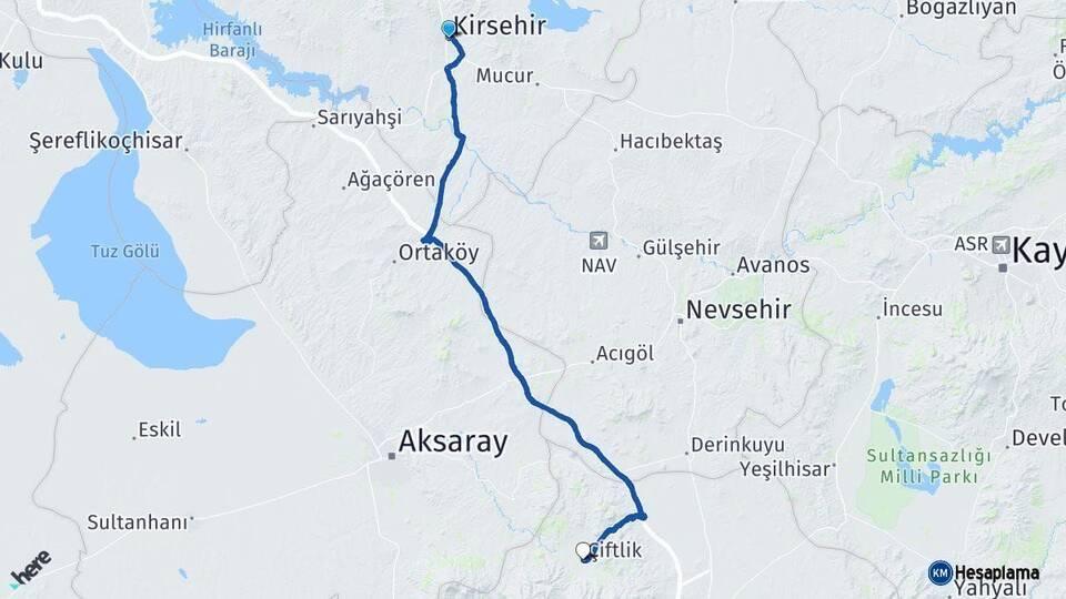 Kırşehir Çiftlik Niğde Arası Kaç Km - Yol Haritası