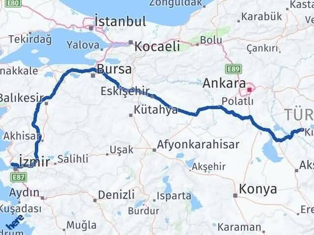 Kırşehir Çiğli İzmir Arası Kaç Km - Yol Haritası