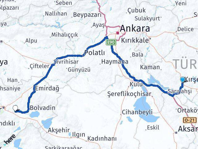 Kırşehir Çobanlar Afyonkarahisar Arası Kaç Km - Yol Haritası