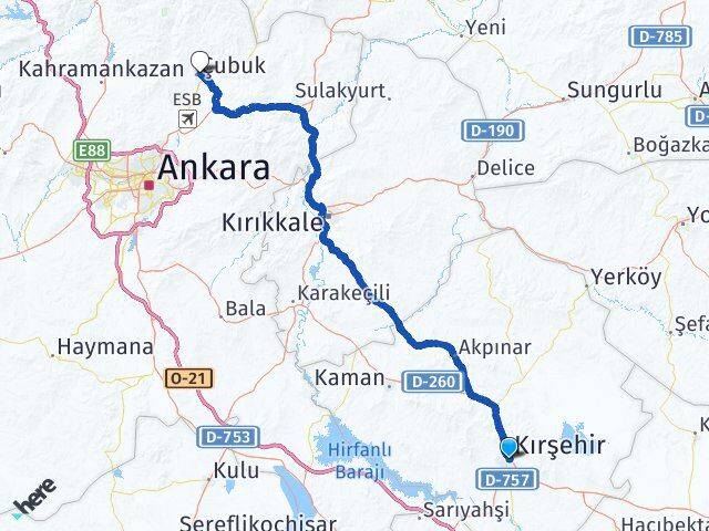 Kırşehir Çubuk Ankara Arası Kaç Km - Yol Haritası