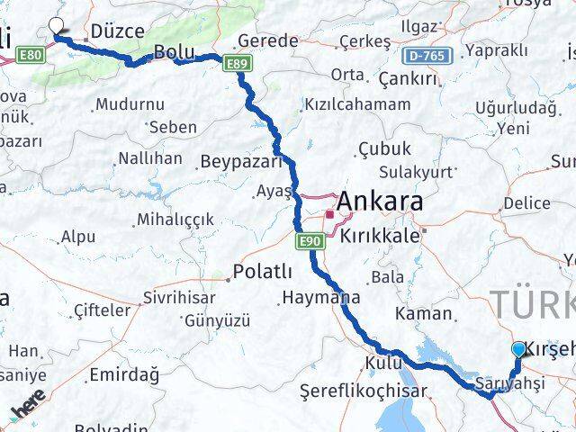 Kırşehir Cumayeri Düzce Arası Kaç Km - Yol Haritası