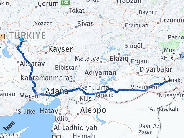 Kırşehir Dargeçit Mardin Arası Kaç Km - Yol Haritası