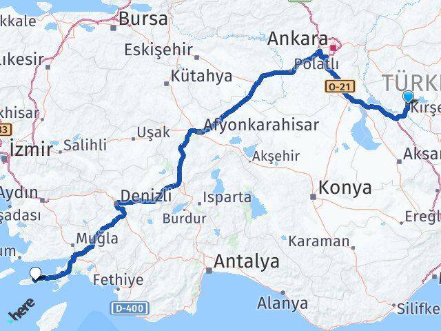 Kırşehir Datça Muğla Arası Kaç Km - Yol Haritası