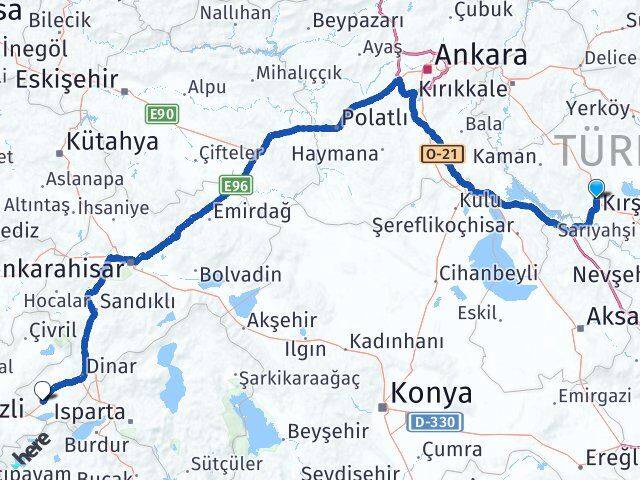 Kırşehir Dazkırı Afyonkarahisar Arası Kaç Km - Yol Haritası