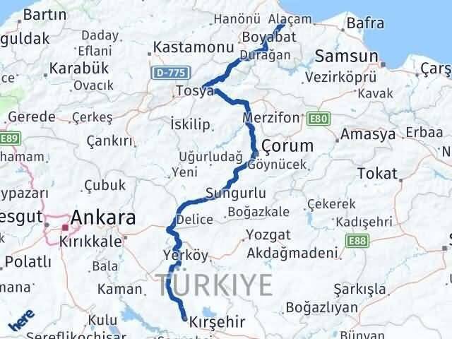 Kırşehir Dikmen Sinop Arası Kaç Km - Yol Haritası