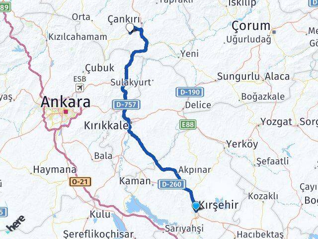 Kırşehir Eldivan Çankırı Arası Kaç Km - Yol Haritası