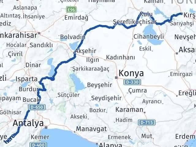Kırşehir Elmalı Antalya Arası Kaç Km - Yol Haritası