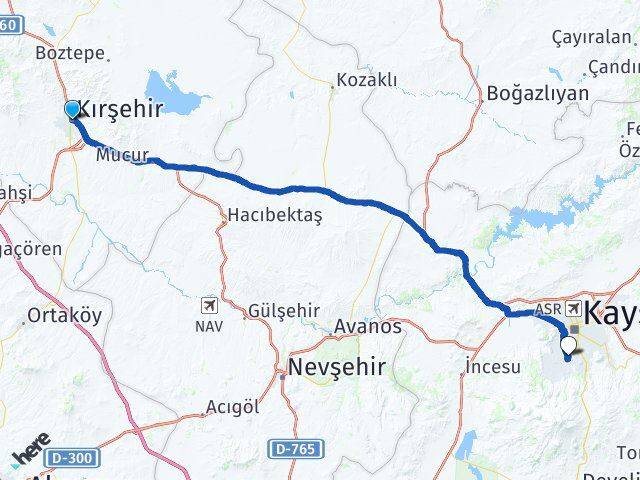 Kırşehir Erciyes Hacılar Kayseri Arası Kaç Km - Yol Haritası