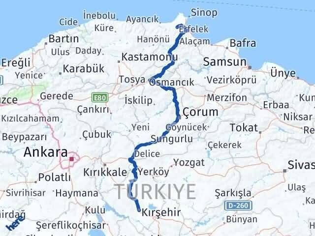 Kırşehir Erfelek Sinop Arası Kaç Km - Yol Haritası