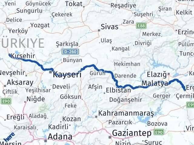 Kırşehir Ergani Diyarbakır Arası Kaç Km - Yol Haritası