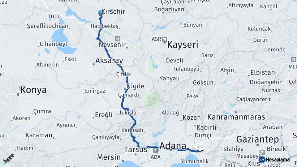 Kırşehir Erzin Hatay Arası Kaç Km - Yol Haritası