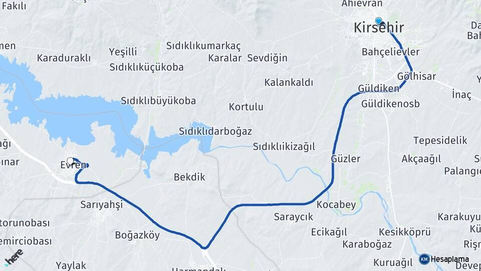 Kırşehir Evren Ankara Arası Kaç Km - Yol Haritası