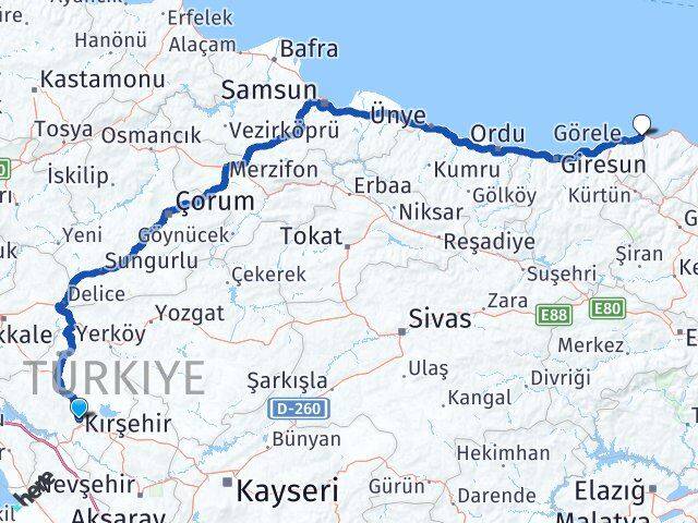 Kırşehir Eynesil Arası Kaç Km - Yol Tarifi