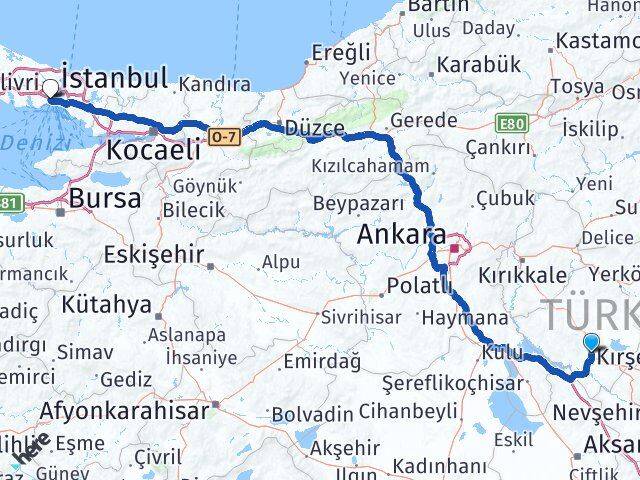 Kırşehir Fatih İstanbul Arası Kaç Km - Yol Haritası