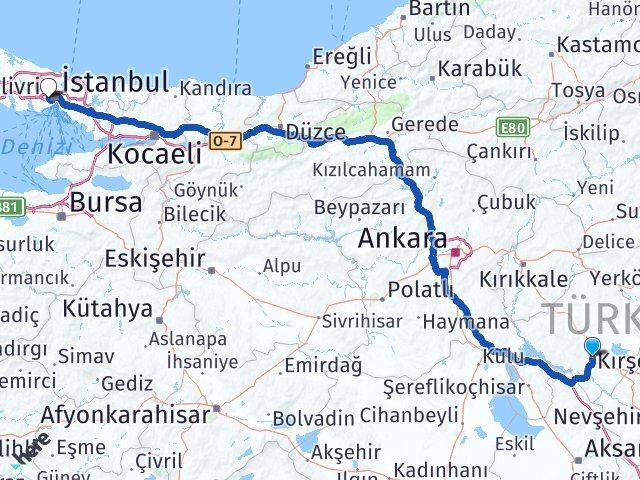 Kırşehir Gaziosmanpaşa İstanbul Arası Kaç Km - Yol Haritası