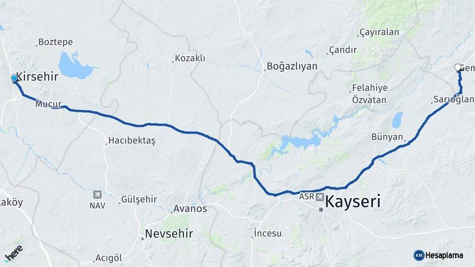 Kırşehir Gemerek Sivas Arası Kaç Km - Yol Haritası