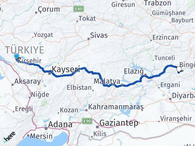 Kırşehir Genç Bingöl Arası Kaç Km - Yol Haritası