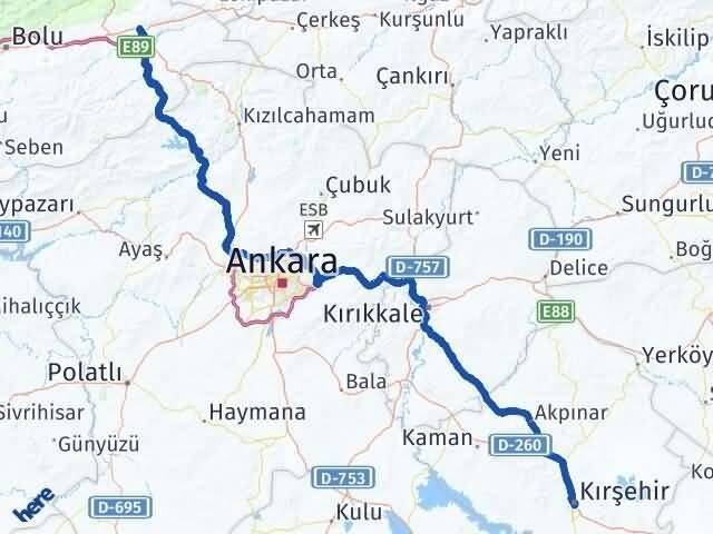 Kırşehir Gerede Bolu Arası Kaç Km - Yol Haritası
