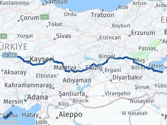 Kırşehir Gevaş Van Arası Kaç Km - Yol Haritası