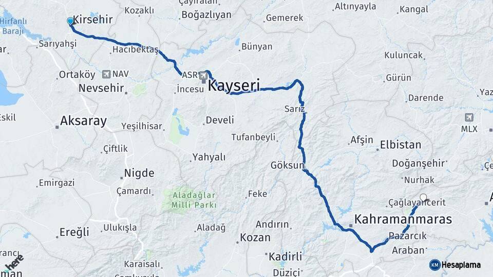Kırşehir Gölbaşı Adıyaman Arası Kaç Km - Yol Haritası