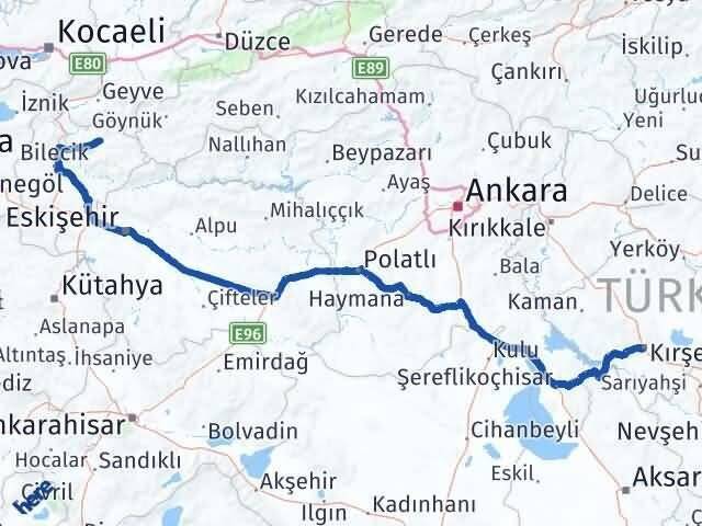 Kırşehir Gölpazarı Bilecik Arası Kaç Km - Yol Haritası