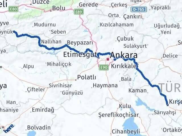 Kırşehir Göynük Bolu Arası Kaç Km - Yol Haritası