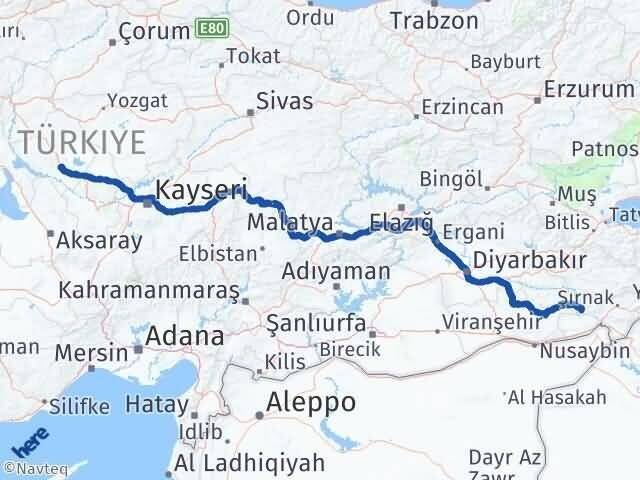 Kırşehir Güçlükonak Şırnak Arası Kaç Km - Yol Haritası