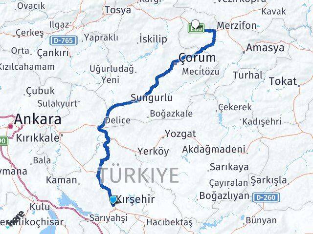 Kırşehir Gümüşhacıköy Amasya Arası Kaç Km - Yol Haritası