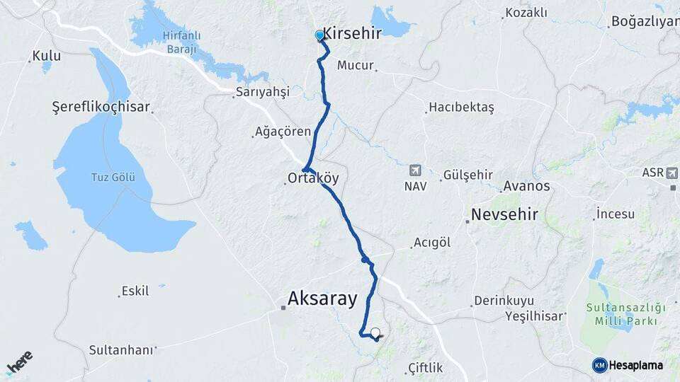 Kırşehir Güzelyurt Aksaray Arası Kaç Km - Yol Haritası