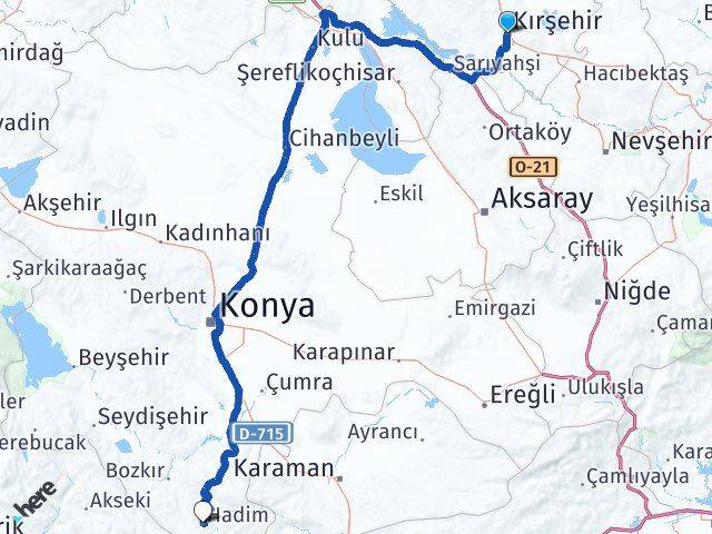 Kırşehir Hadim Konya Arası Kaç Km - Yol Haritası