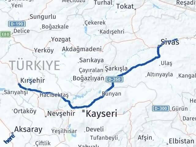 Kırşehir Hafik Sivas Arası Kaç Km - Yol Haritası
