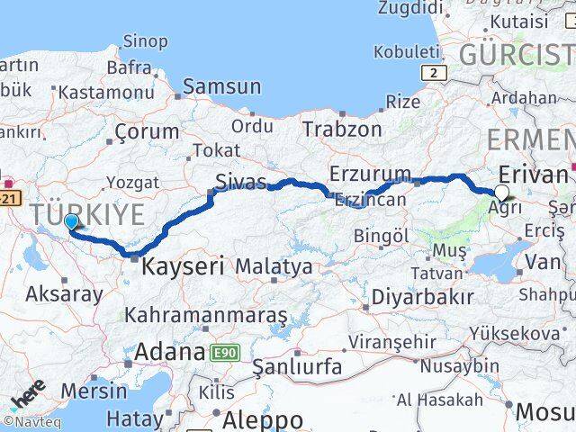 Kırşehir Hamur Ağrı Arası Kaç Km - Yol Haritası