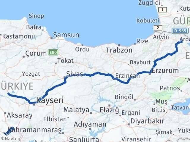 Kırşehir Hanak Ardahan Arası Kaç Km - Yol Haritası