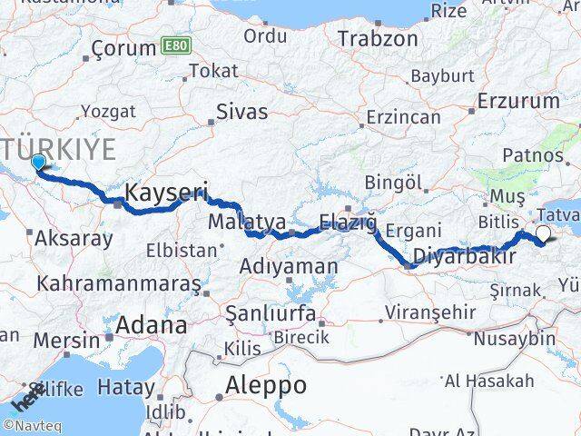 Kırşehir Hizan Bitlis Arası Kaç Km - Yol Haritası