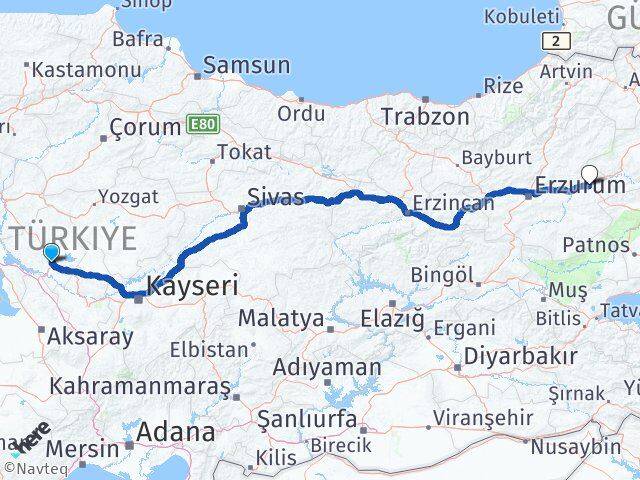 Kırşehir Horasan Erzurum Arası Kaç Km - Yol Haritası