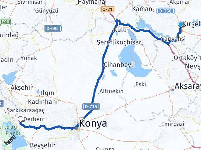 Kırşehir Hüyük Konya Arası Kaç Km - Yol Haritası