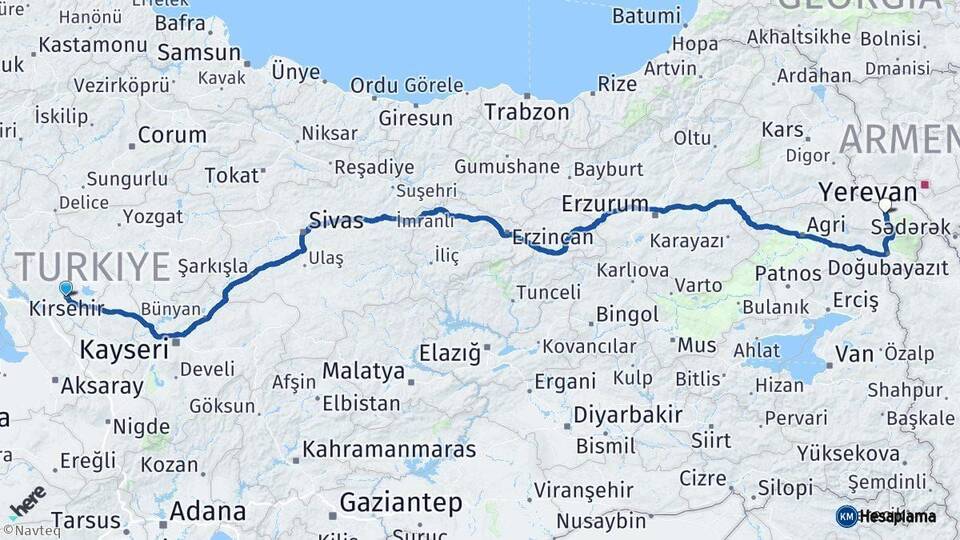 Kırşehir Iğdır Arası Kaç Km - Yol Haritası