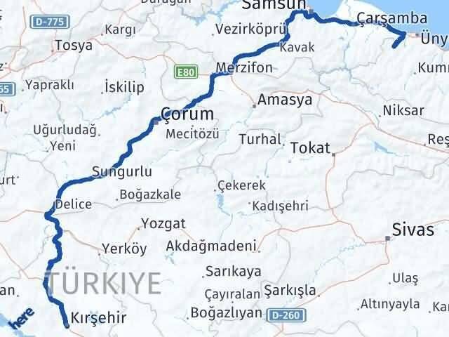 Kırşehir İkizce Ordu Arası Kaç Km - Yol Haritası