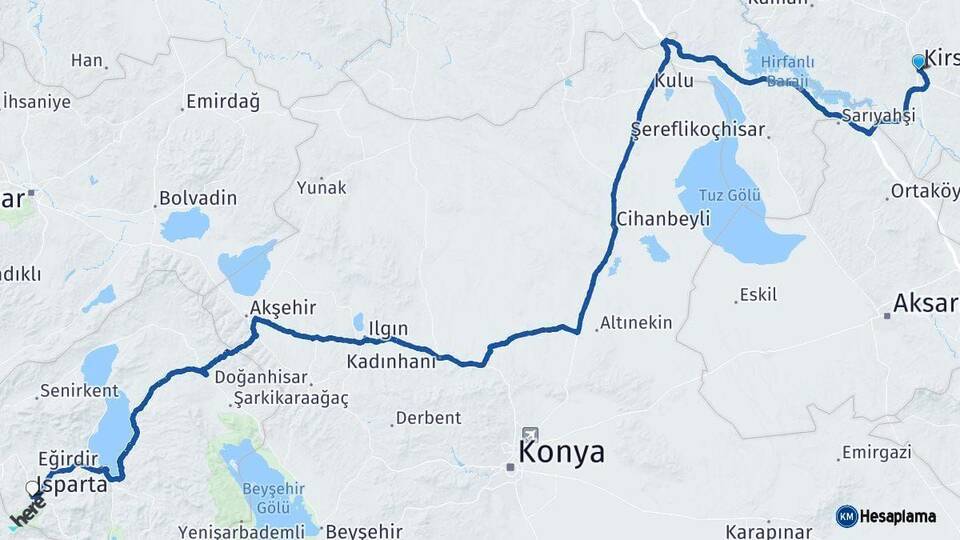 Kırşehir Isparta Arası Kaç Km - Yol Haritası