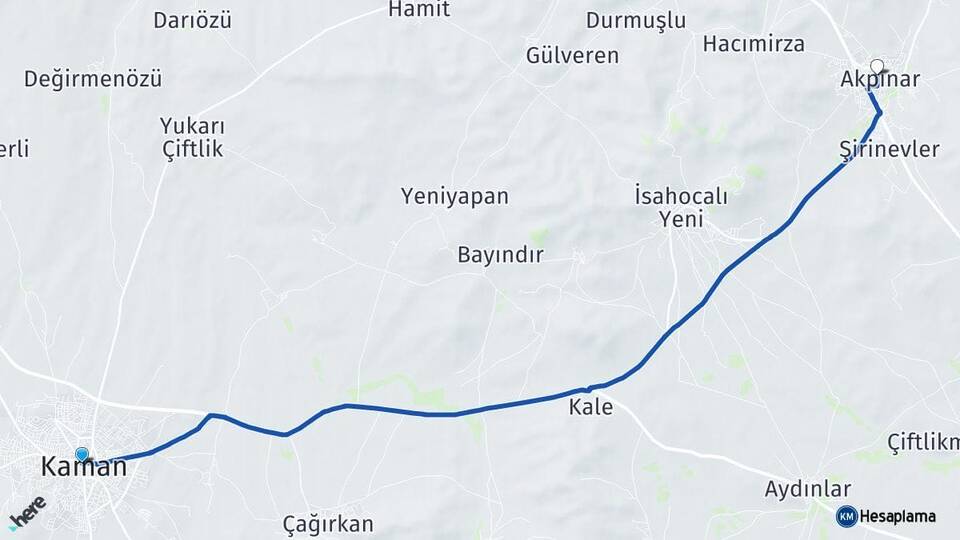 Kırşehir Kaman Akpınar Arası Kaç Km - Yol Haritası
