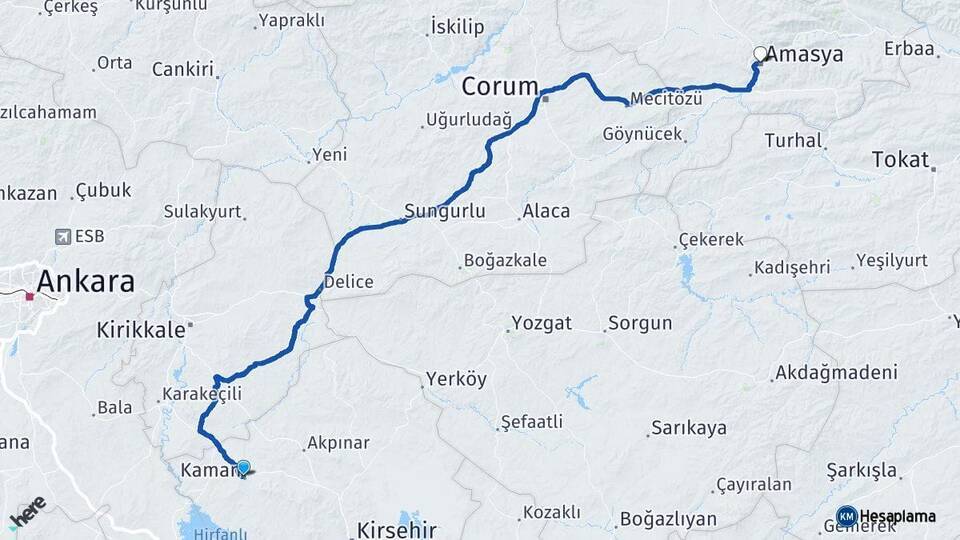 Kaman Amasya Arası Kaç Km - Yol Tarifi