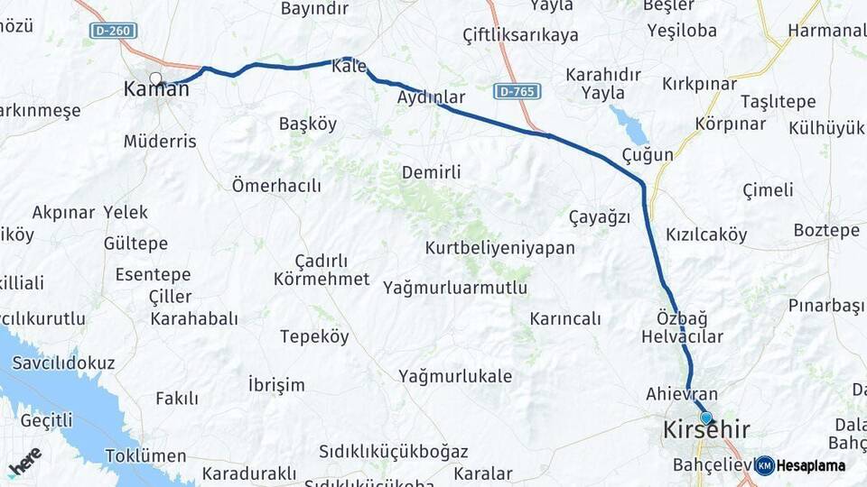 Kırşehir Kaman Arası Kaç Km - Yol Haritası