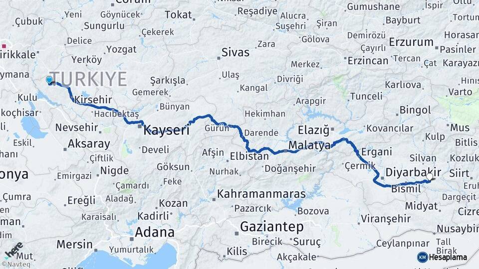 Kırşehir Kaman Batman Arası Kaç Km - Yol Haritası