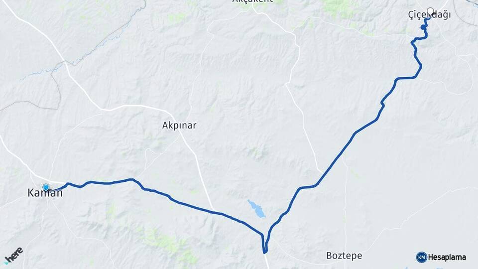 Kırşehir Kaman Çiçekdağı Arası Kaç Km - Yol Haritası