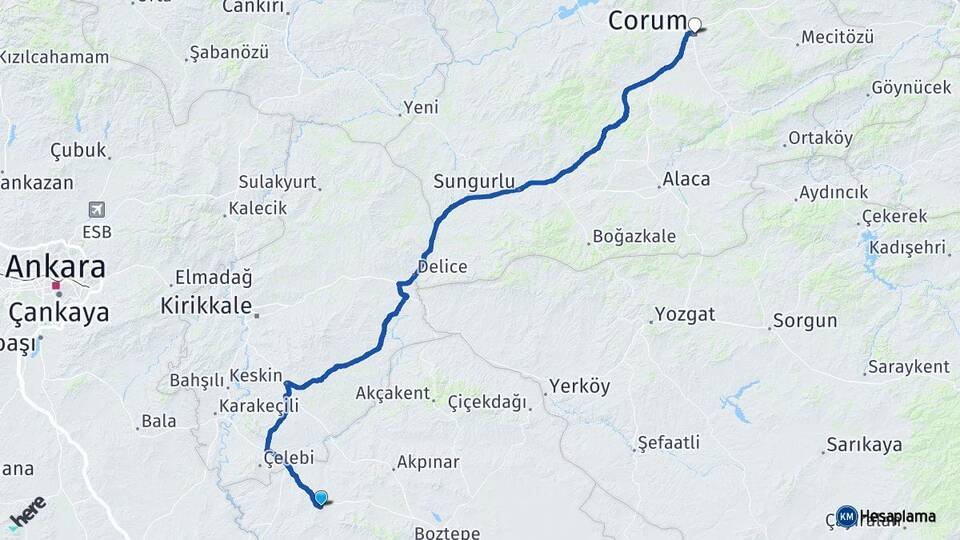 Kırşehir Kaman Çorum Arası Kaç Km - Yol Haritası